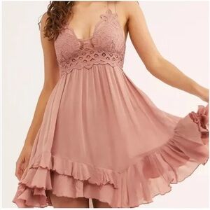 Free People One Tan Adella Lace Strappy Dress Sz Med